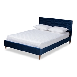 Baxton Studio Frida Glam and Luxe Royal Blue Velvet Fabric Upholstered Queen Size Bed